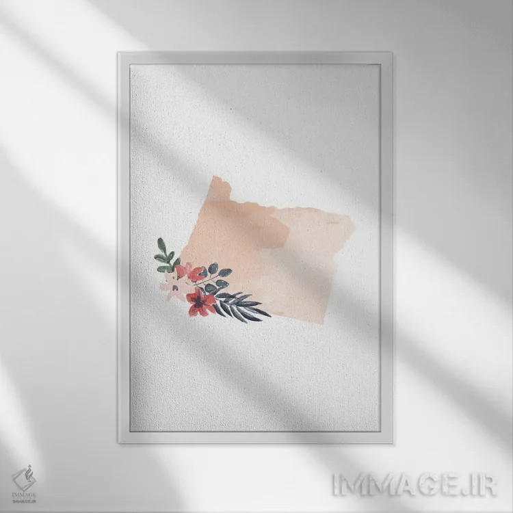 تابلو دکوراتیو طرح گل آبرنگی ایالت اورگن اثر تایپولوژی پیپر کو - نمای قابدار سفید