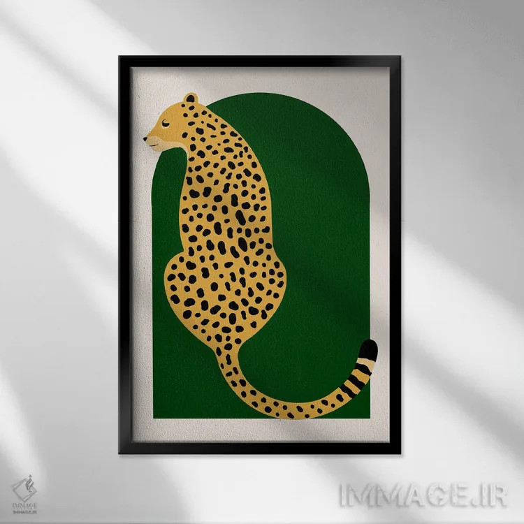 تابلو دکوراتیو یوزپلنگ بزرگ بوهویی در طاق سبز جنگلی قدیمی اثر تایپولوژی پیپر کو - نمای قابدار مشکی