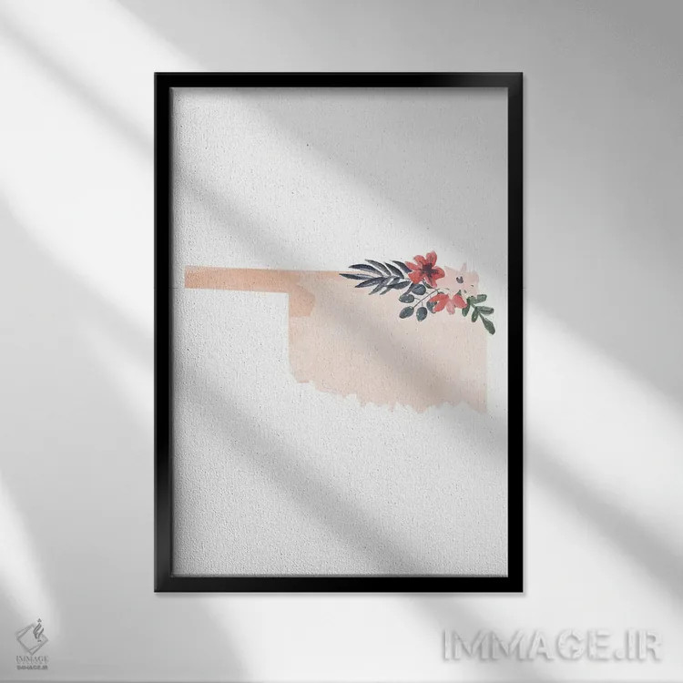 تابلو دکوراتیو طرح گل آبرنگی ایالت اکلاهما اثر تایپولوژی پیپر کو - نمای قابدار مشکی