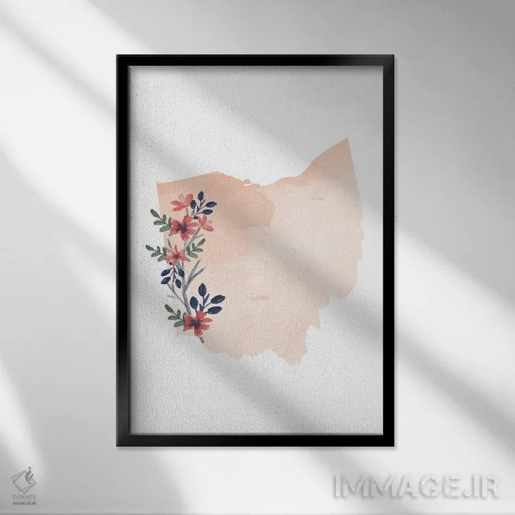 تابلو دکوراتیو طرح گل آبرنگی ایالت اوهایو اثر تایپولوژی پیپر کو - نمای قابدار مشکی