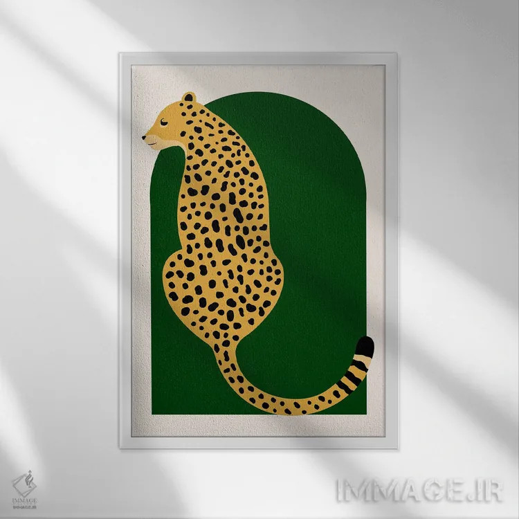 تابلو دکوراتیو یوزپلنگ بزرگ بوهویی در طاق سبز جنگلی قدیمی اثر تایپولوژی پیپر کو - نمای قابدار سفید