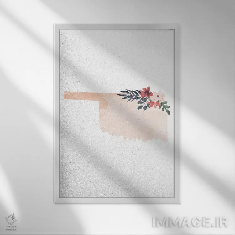 تابلو دکوراتیو طرح گل آبرنگی ایالت اکلاهما اثر تایپولوژی پیپر کو - نمای قابدار سفید