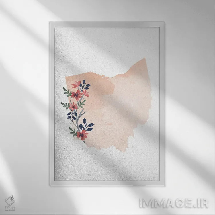 تابلو دکوراتیو طرح گل آبرنگی ایالت اوهایو اثر تایپولوژی پیپر کو - نمای قابدار سفید