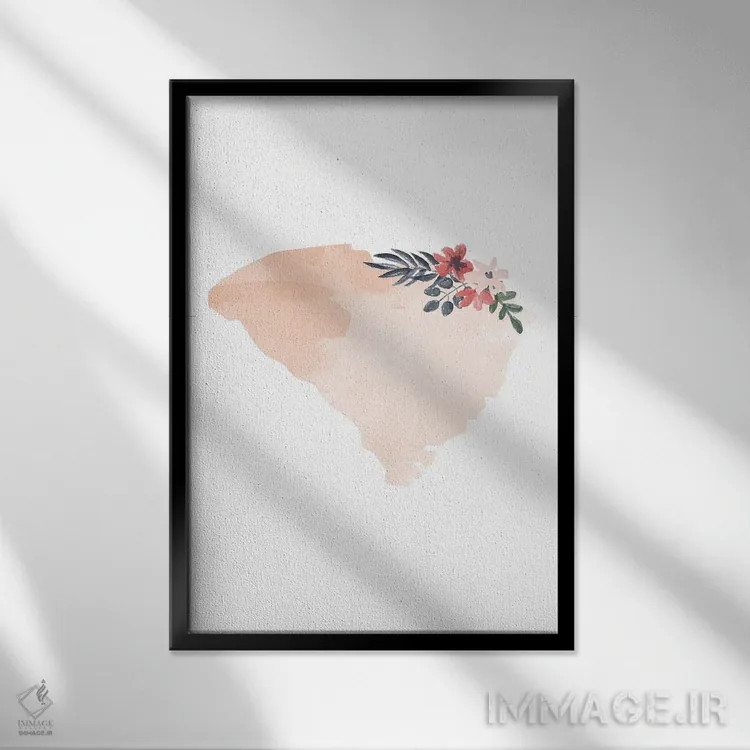 تابلو دکوراتیو طرح گل آبرنگی ایالت کارولینای جنوبی اثر تایپولوژی پیپر کو - نمای قابدار مشکی