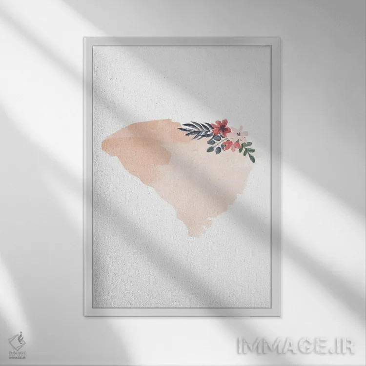 تابلو دکوراتیو طرح گل آبرنگی ایالت کارولینای جنوبی اثر تایپولوژی پیپر کو - نمای قابدار سفید