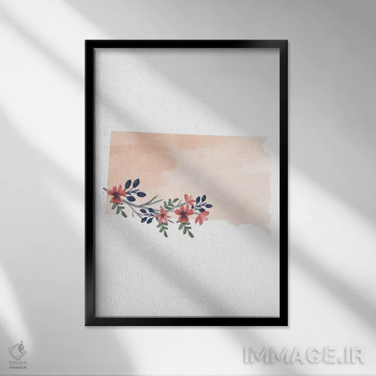تابلو دکوراتیو طرح گل آبرنگی ایالت داکوتای جنوبی اثر تایپولوژی پیپر کو - نمای قابدار مشکی