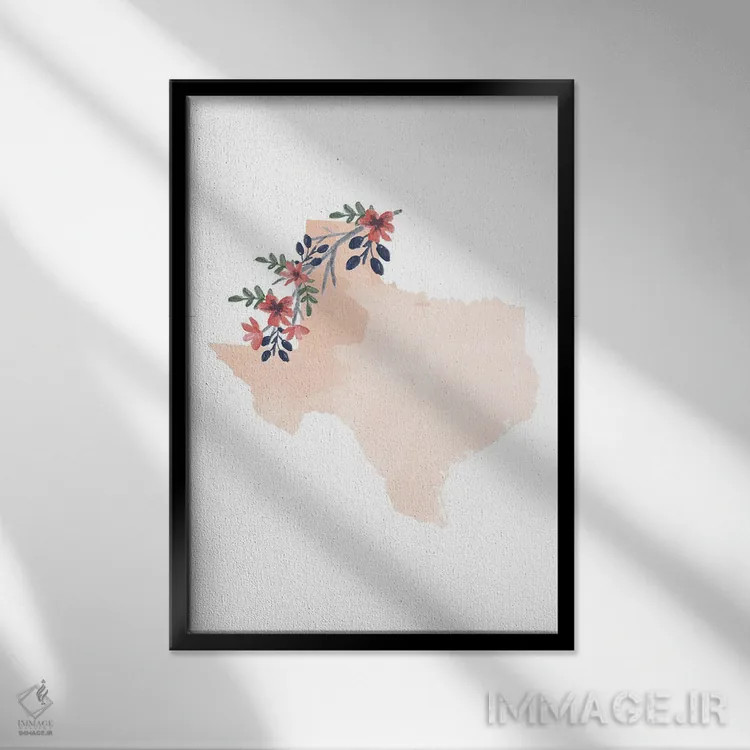 تابلو دکوراتیو طرح گل آبرنگی ایالت تگزاس اثر تایپولوژی پیپر کو - نمای قابدار مشکی
