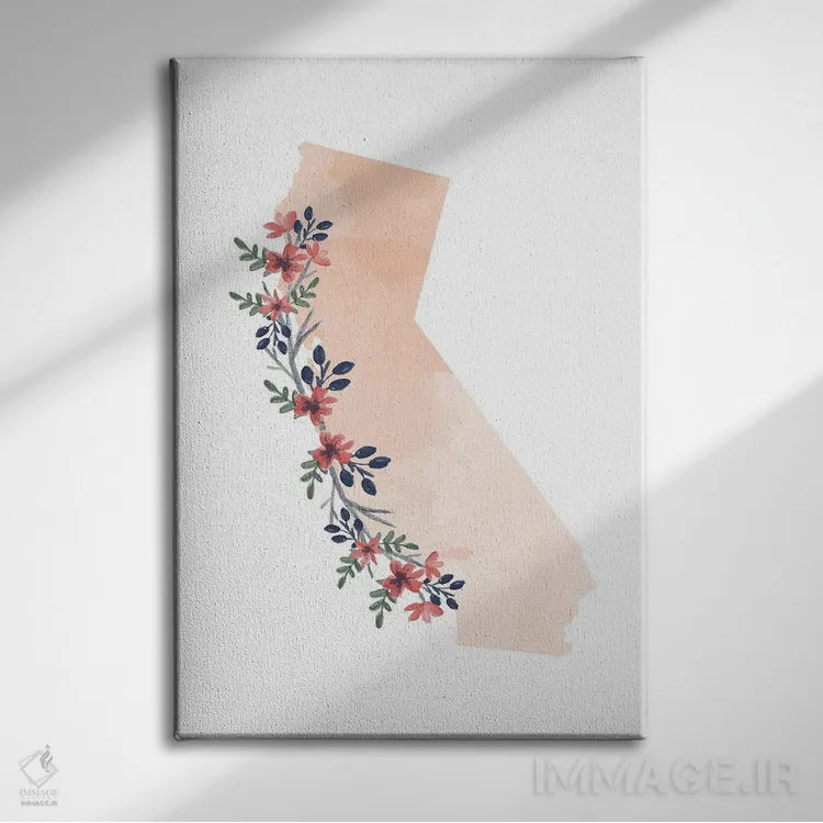 تابلو دکوراتیو طرح گل آبرنگی ایالت کالیفرنیا اثر تایپولوژی پیپر کو - نمای روبهرو روی دیوار