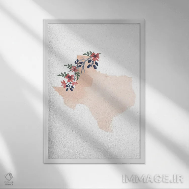 تابلو دکوراتیو طرح گل آبرنگی ایالت تگزاس اثر تایپولوژی پیپر کو - نمای قابدار سفید