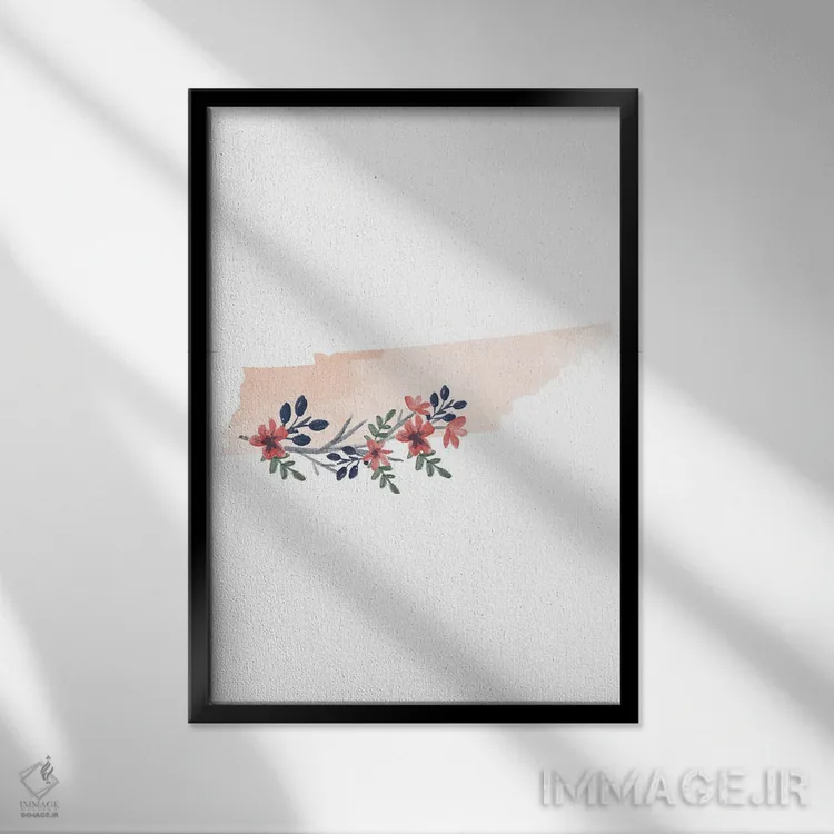 تابلو دکوراتیو طرح گل آبرنگی ایالت تنسی اثر تایپولوژی پیپر کو - نمای قابدار مشکی