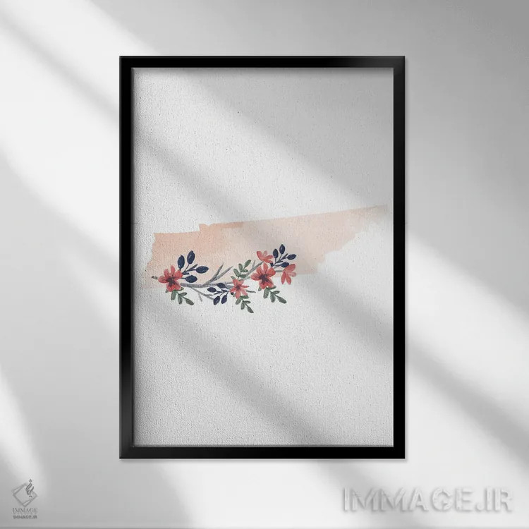 تابلو دکوراتیو طرح گل آبرنگی ایالت تنسی اثر تایپولوژی پیپر کو - نمای قابدار مشکی