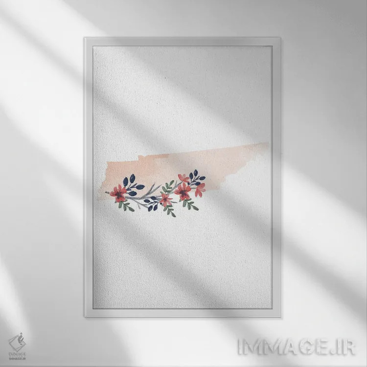 تابلو دکوراتیو طرح گل آبرنگی ایالت تنسی اثر تایپولوژی پیپر کو - نمای قابدار سفید