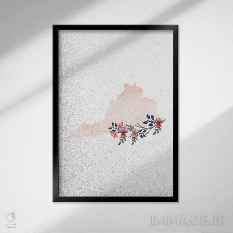 تابلو دکوراتیو طرح گل آبرنگی ایالت ویرجینیا اثر تایپولوژی پیپر کو - نمای قابدار مشکی