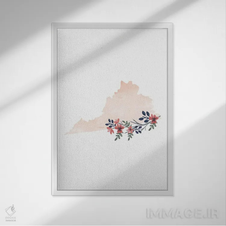 تابلو دکوراتیو طرح گل آبرنگی ایالت ویرجینیا اثر تایپولوژی پیپر کو - نمای قابدار سفید