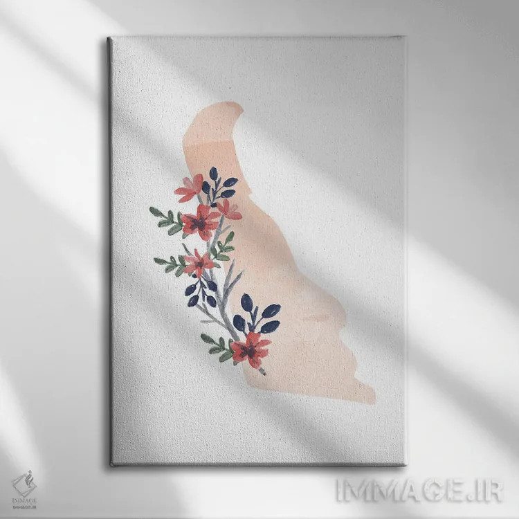 تابلو مینیمال دلاور با طرح آبرنگ گلدار اثر تایپولوژی پیپر کو - نمای روبهرو روی دیوار