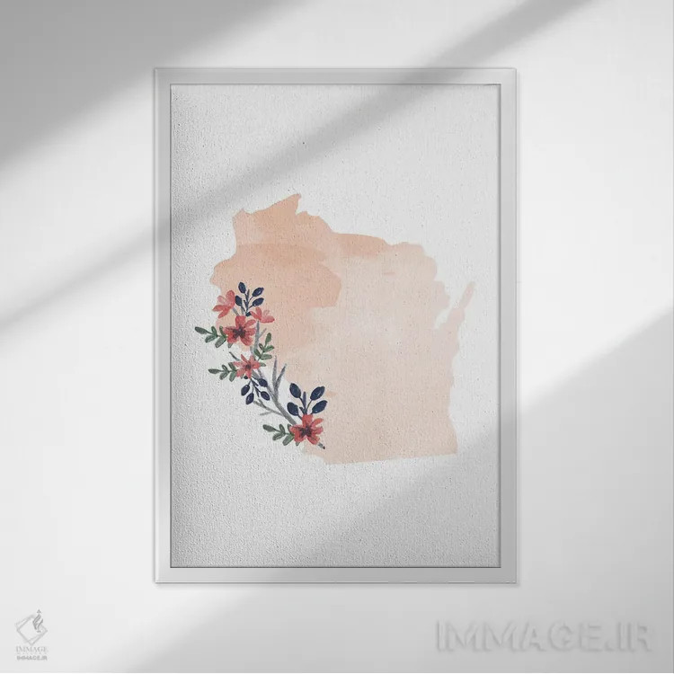 تابلو دکوراتیو ویسکانسین با طرح آبرنگ گلدار اثر تایپولوژی پیپر کو - نمای قابدار سفید