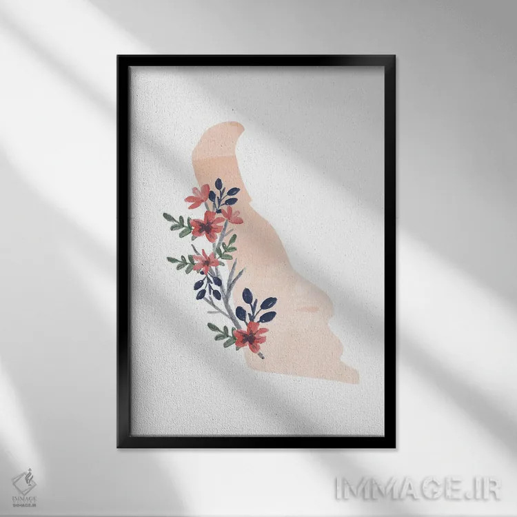 تابلو مینیمال دلاور با طرح آبرنگ گلدار اثر تایپولوژی پیپر کو - نمای قابدار مشکی