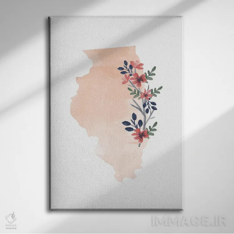 تابلو دکوراتیو ایلینوی با طرح آبرنگ گلدار اثر تایپولوژی پیپر کو - نمای روبهرو روی دیوار
