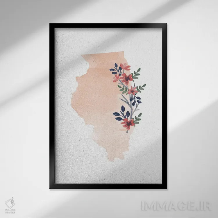 تابلو دکوراتیو ایلینوی با طرح آبرنگ گلدار اثر تایپولوژی پیپر کو - نمای قابدار مشکی