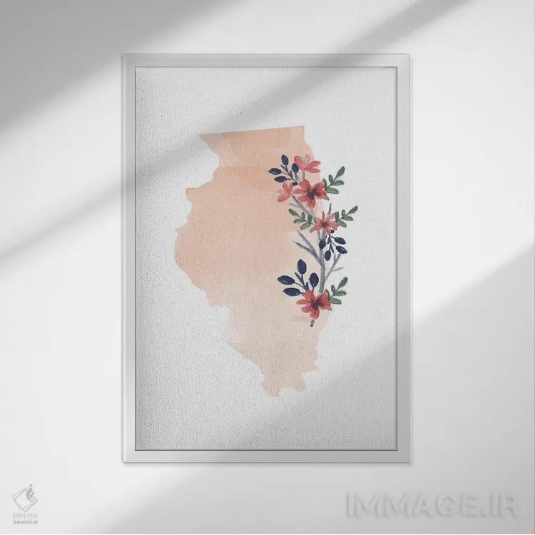 تابلو دکوراتیو ایلینوی با طرح آبرنگ گلدار اثر تایپولوژی پیپر کو - نمای قابدار سفید