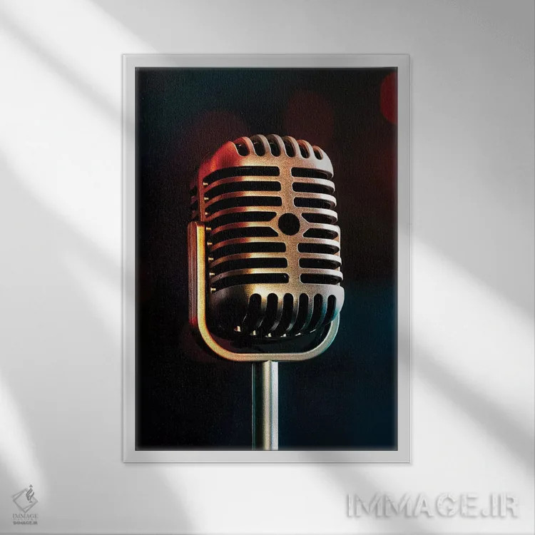 تابلو دکوراتیو میکروفون رترو ۳ اثر تام کوارترمین - نمای قابدار سفید