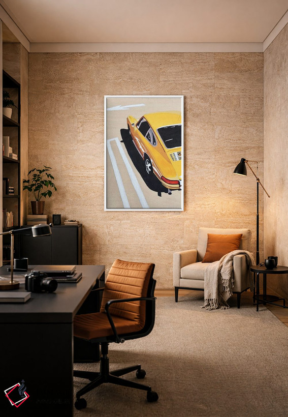 تابلو دکوراتیو پورشه زرد اثر تارا بار - D5W