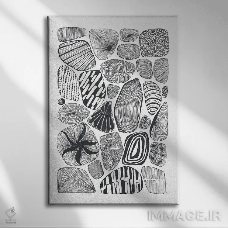 تابلو انتزاعی اشکال سنگی اثر تریسی اندروز - نمای روبهرو روی دیوار