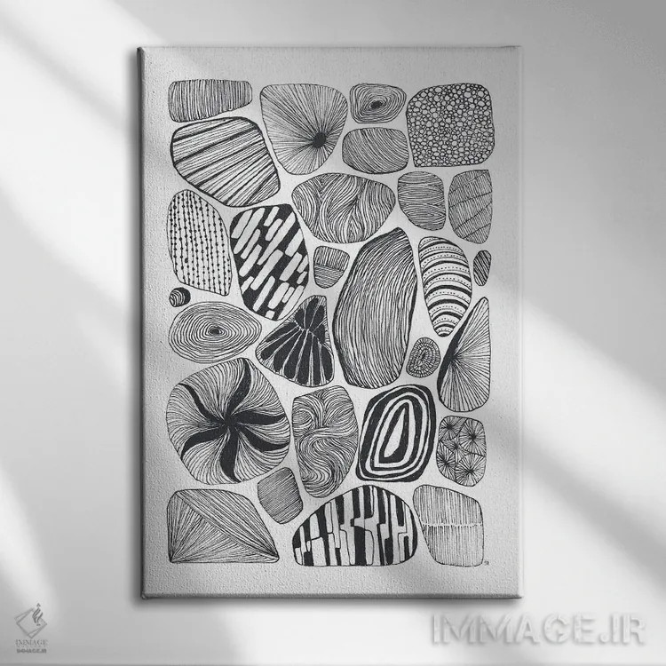 تابلو انتزاعی اشکال سنگی اثر تریسی اندروز - نمای روبهرو روی دیوار