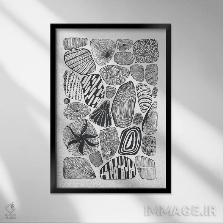 تابلو انتزاعی اشکال سنگی اثر تریسی اندروز - نمای قابدار مشکی