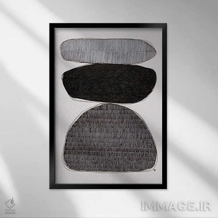 تابلو انتزاعی سنگ ریزه ها اثر تریسی اندروز - نمای قابدار مشکی