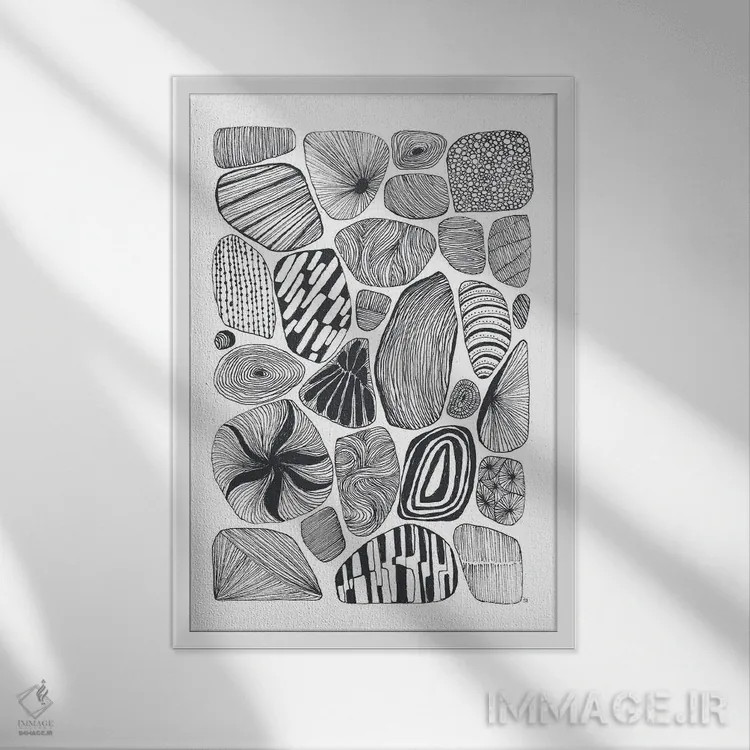 تابلو انتزاعی اشکال سنگی اثر تریسی اندروز - نمای قابدار سفید