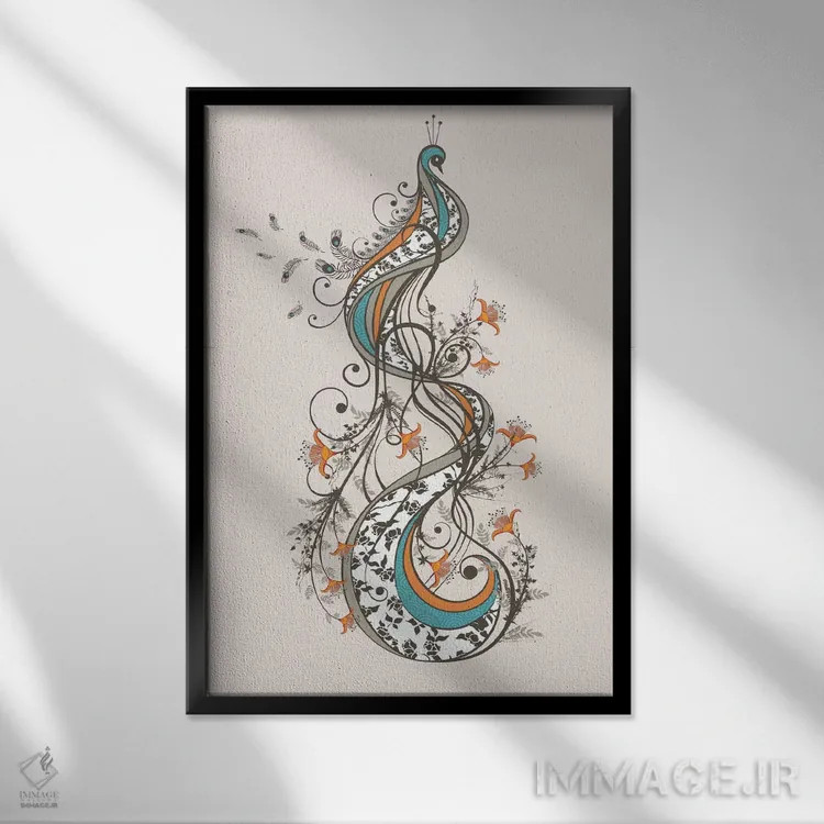 تابلو دکوراتیو طاووس اثر تریسی اندروز - نمای قابدار مشکی