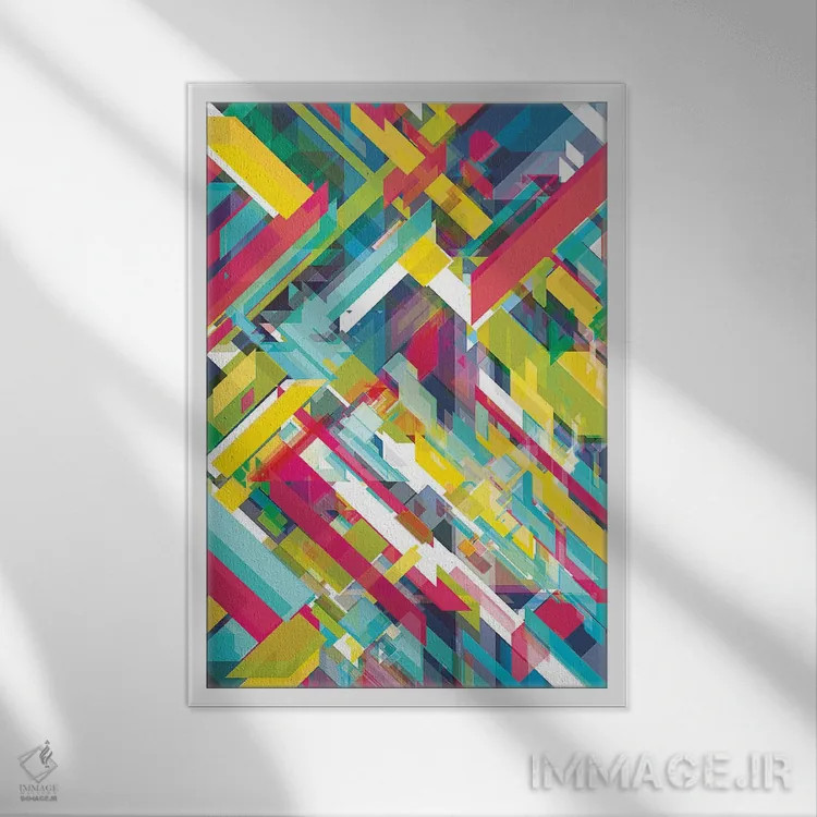تابلو انتزاعی خیلی کشیده اثر تریسی اندروز - نمای قابدار سفید