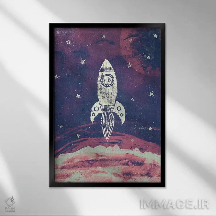 تابلو دکوراتیو ماجراجویی فضایی اثر تریسی اندروز - نمای قابدار مشکی