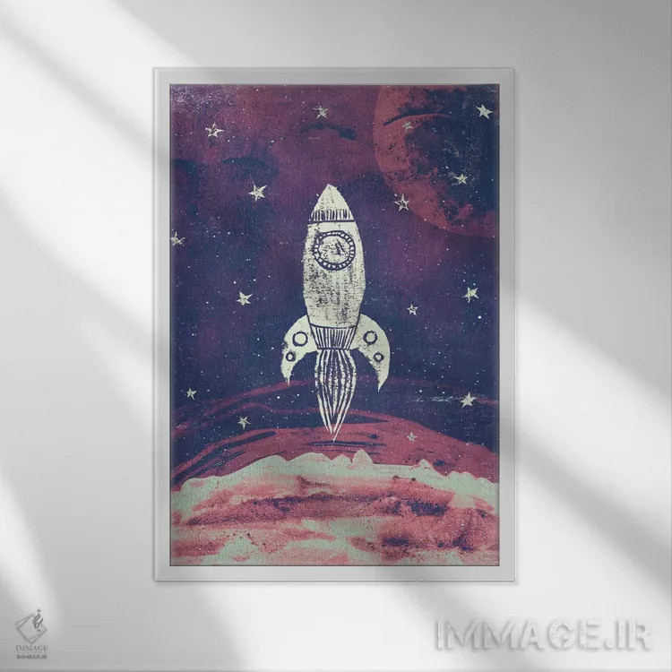 تابلو دکوراتیو ماجراجویی فضایی اثر تریسی اندروز - نمای قابدار سفید