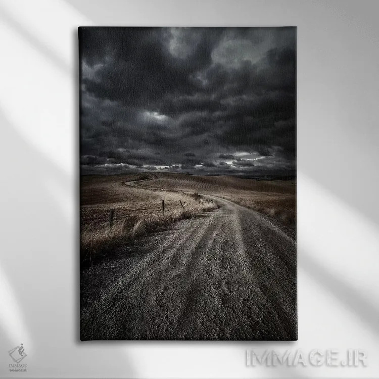 تابلو دکوراتیو Tuscany, Italy.,جاده روستایی در میان مزرعه با آسمانی طوفانی… اثر اوگنی کوکلف - نمای روبهرو روی دیوار