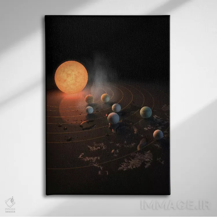 تابلو دکوراتیو نمای احتمالی از هفت سیاره TRAPPIST-1 در مدار ستاره شان اثر استاک ترک ایمیجز - نمای روبهرو روی دیوار