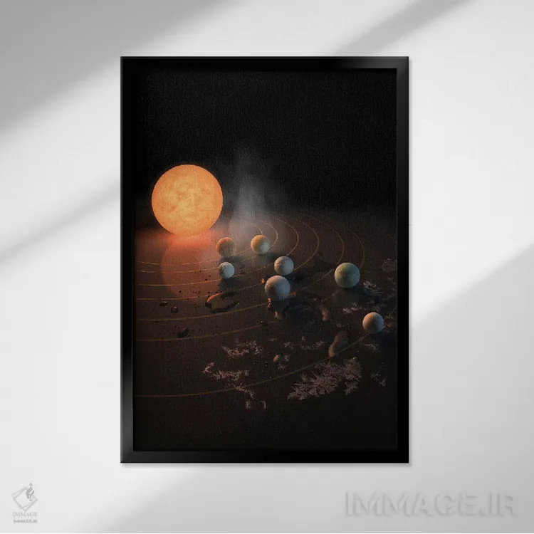 تابلو دکوراتیو نمای احتمالی از هفت سیاره TRAPPIST-1 در مدار ستاره شان اثر استاک ترک ایمیجز - نمای قابدار مشکی