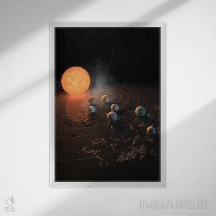 تابلو دکوراتیو نمای احتمالی از هفت سیاره TRAPPIST-1 در مدار ستاره شان اثر استاک ترک ایمیجز - نمای قابدار سفید