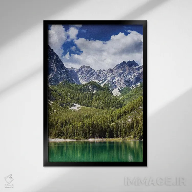 تابلو دکوراتیو Northern Italy.,دریاچه برایس و کوه های آلپ دولومیت، شمال ای… اثر اوگنی کوکلف - نمای قابدار مشکی