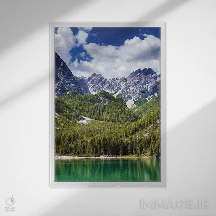 تابلو دکوراتیو Northern Italy.,دریاچه برایس و کوه های آلپ دولومیت، شمال ای… اثر اوگنی کوکلف - نمای قابدار سفید