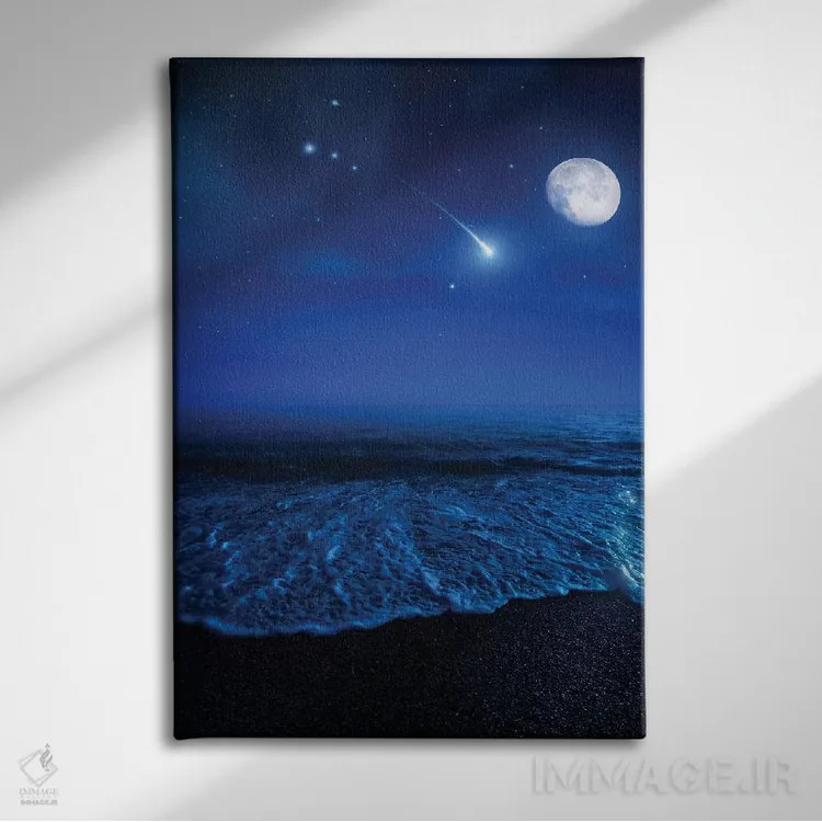 تابلو دکوراتیو Moon And Falling Meteorite,اقیانوس آرام در شب در برابر آسما… اثر اوگنی کوکلف - نمای روبهرو روی دیوار