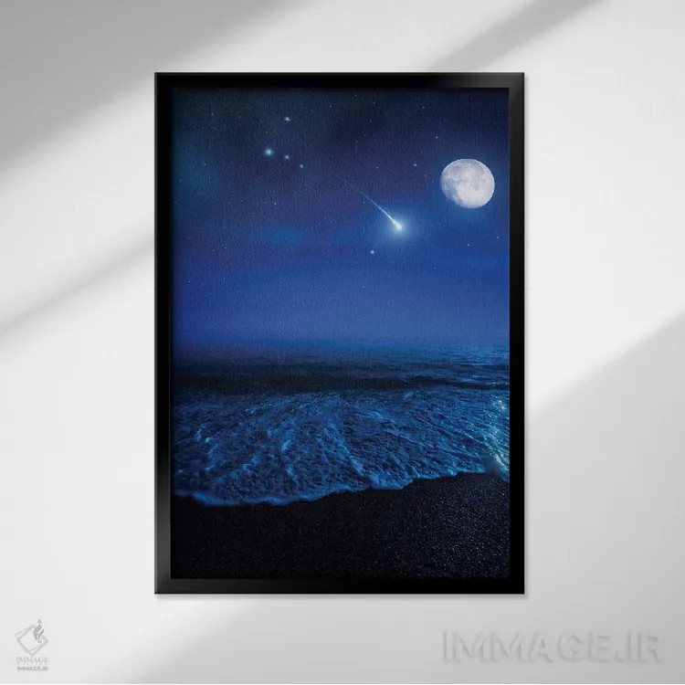 تابلو دکوراتیو Moon And Falling Meteorite,اقیانوس آرام در شب در برابر آسما… اثر اوگنی کوکلف - نمای قابدار مشکی
