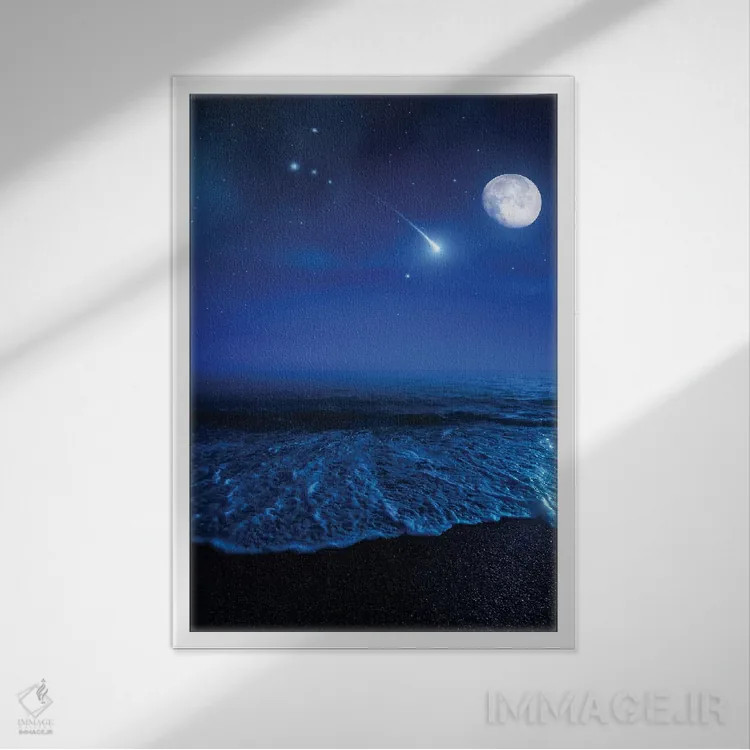 تابلو دکوراتیو Moon And Falling Meteorite,اقیانوس آرام در شب در برابر آسما… اثر اوگنی کوکلف - نمای قابدار سفید