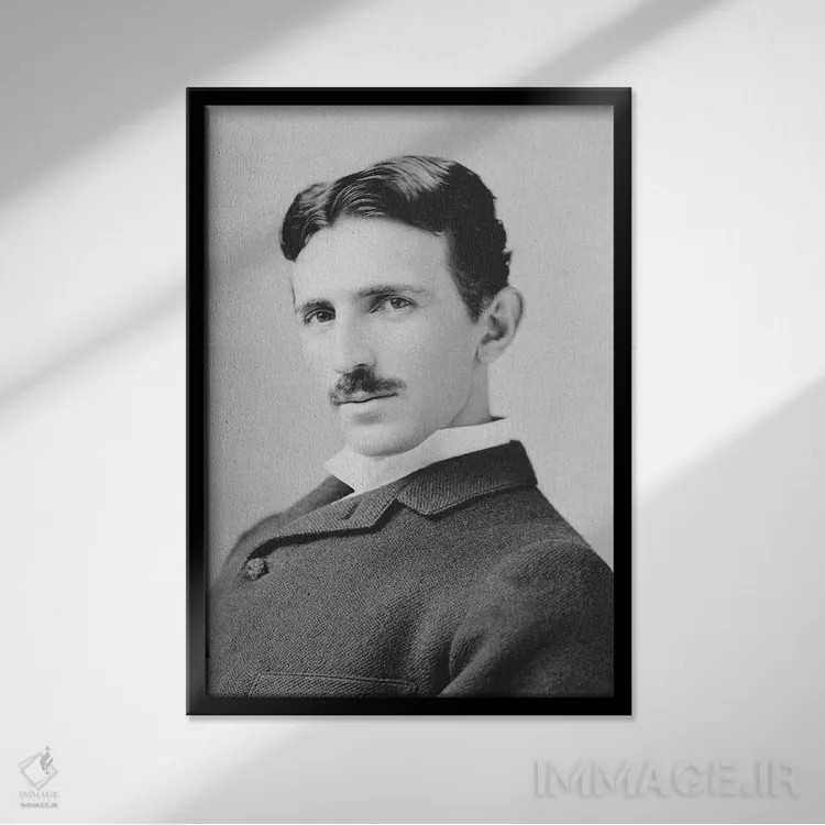 تابلو دکوراتیو عکس مخترع و دانشمند نیکولا تسلا حدود سال ۱۸۹۰ اثر استاک ترک ایمیجز - نمای قابدار مشکی