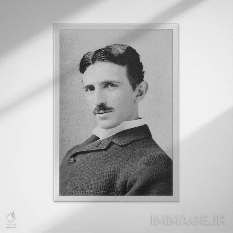 تابلو دکوراتیو عکس مخترع و دانشمند نیکولا تسلا حدود سال ۱۸۹۰ اثر استاک ترک ایمیجز - نمای قابدار سفید