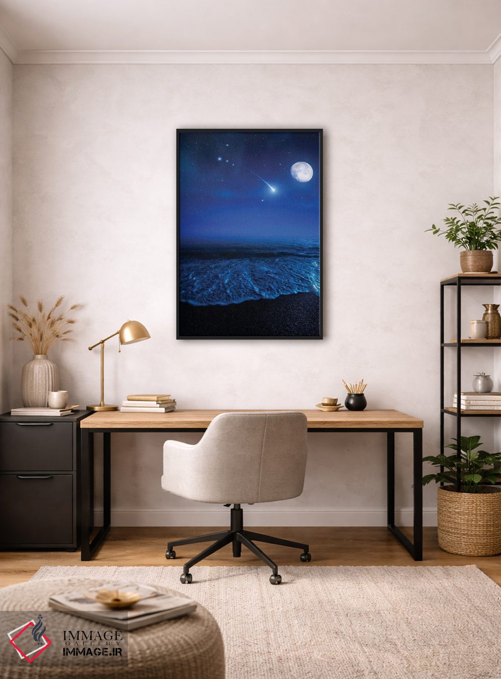 تابلو دکوراتیو Moon And Falling Meteorite,اقیانوس آرام در شب در برابر آسما… اثر اوگنی کوکلف - D5B