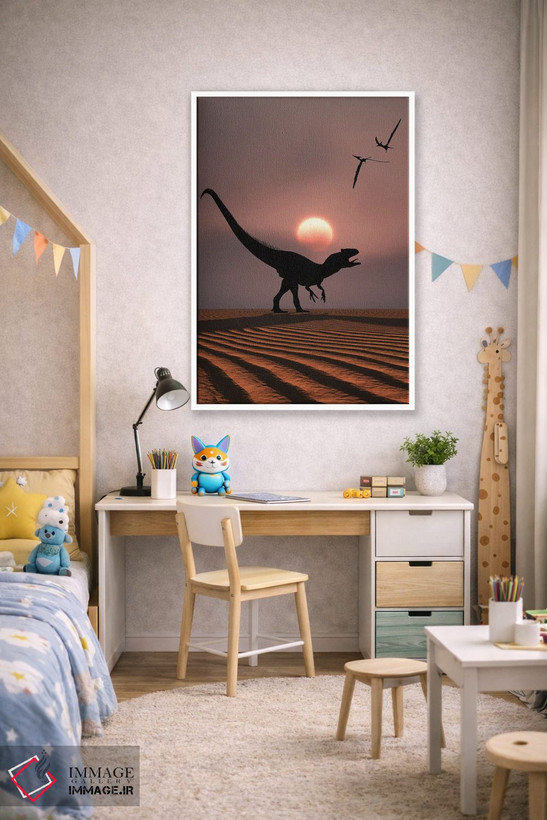 تابلو دکوراتیو آلوسوروس در حال غرش در برابر آسمان ژوراسیک اثر مارک استیونسون - D1W