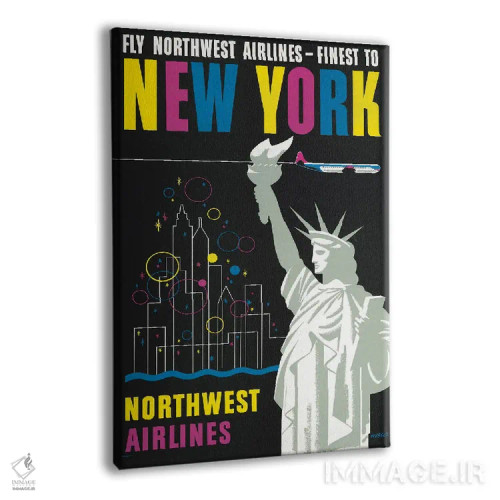 تابلو دکوراتیو Showing Statue Of Liberty,پوستر قدیمی سفر برای پرواز خ… اثر استاک ترک ایمیجز - نمای پرسپکتیو محصول