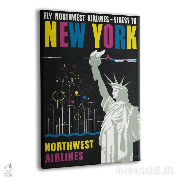 تابلو دکوراتیو Showing Statue Of Liberty,پوستر قدیمی سفر برای پرواز خ… اثر استاک ترک ایمیجز - نمای پرسپکتیو محصول